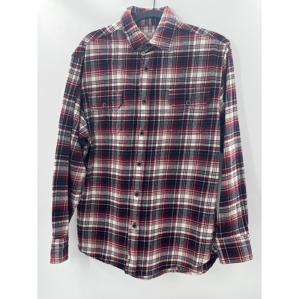 Jachs NY Mens Red Navy Blue Plaid Flannel Button Down Shirt Size Medium 1588